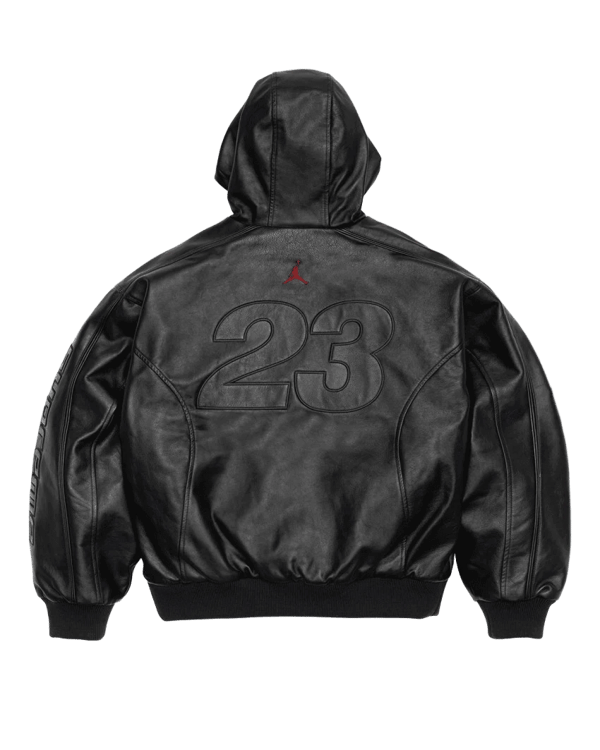 Supreme®/Jordan® Hooded Leather Jacket - Black (back)
