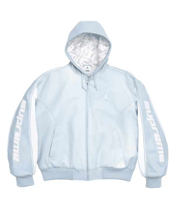 Supreme®/Jordan® Hooded Leather Jacket - Blue (front)