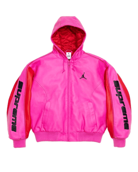 Supreme®/Jordan® Hooded Leather Jacket Pink