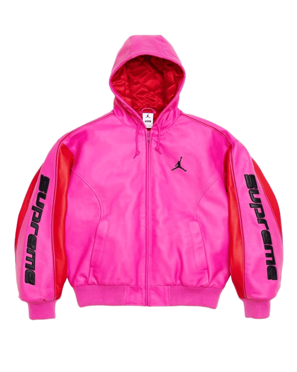 Supreme®/Jordan® Hooded Leather Jacket - Pink (front)
