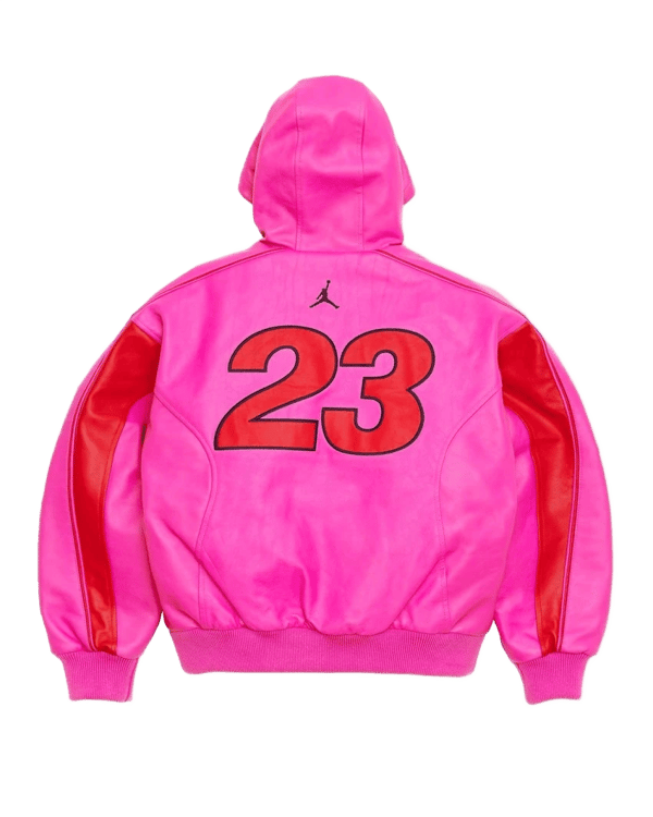 Supreme®/Jordan® Hooded Leather Jacket - Pink (back)