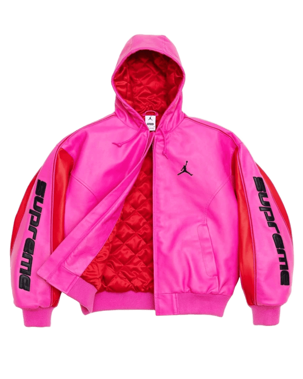 Supreme®/Jordan® Hooded Leather Jacket - Pink (detail)