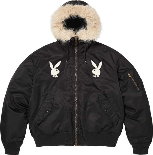 Supreme®/Playboy® Hooded MA-1 - Black (front)