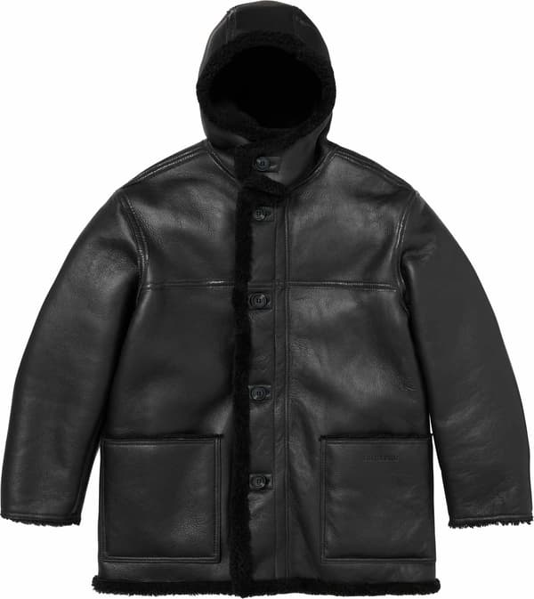 Supreme®/Schott® Hooded Shearling Coat - Black (front)