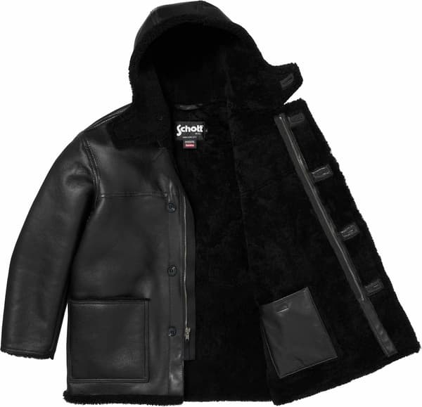 Supreme®/Schott® Hooded Shearling Coat - Black (detail)