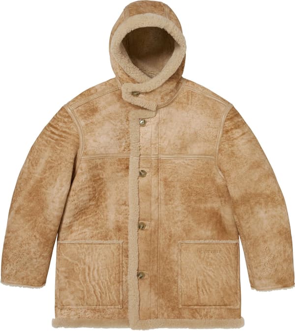 Supreme®/Schott® Hooded Shearling Coat - Tan (front)