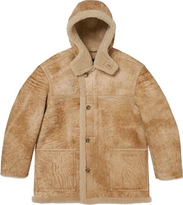Supreme®/Schott® Hooded Shearling Coat - Tan (detail)