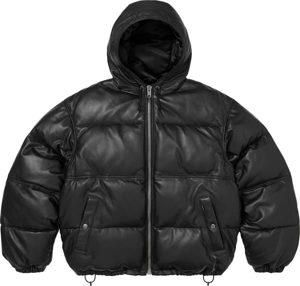 Supreme®/Schott® Leather Down Hooded Puffer Jacket - Black (front)