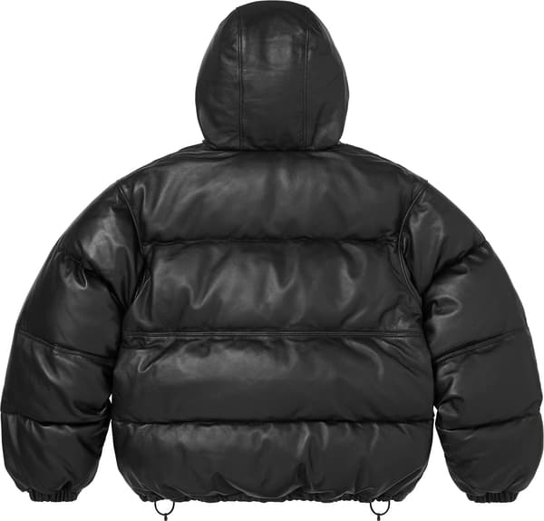 Supreme®/Schott® Leather Down Hooded Puffer Jacket - Black (detail)