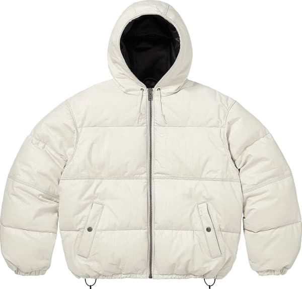 Supreme®/Schott® Leather Down Hooded Puffer Jacket - Croc (front)