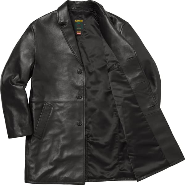 Supreme®/Schott® Leather Overcoat - Black (detail)