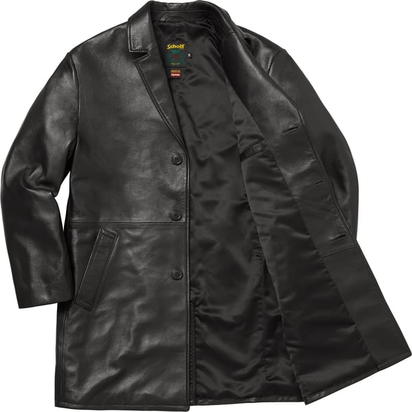 Supreme®/Schott® Leather Overcoat - Black (detail)
