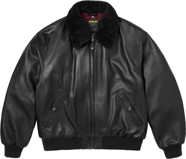 Supreme®/Schott® Shearling Collar Bomber Jacket - Black (front)