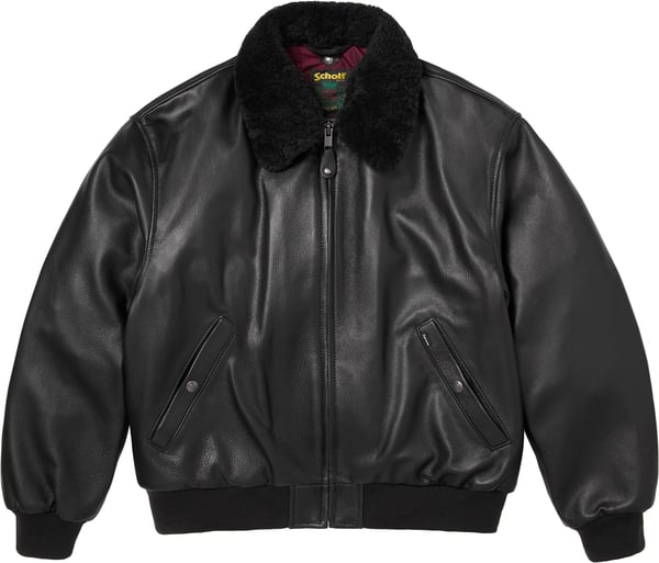 Supreme®/Schott® Shearling Collar Bomber Jacket - Black (front)