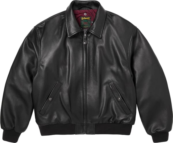 Supreme®/Schott® Shearling Collar Bomber Jacket - Black (detail)