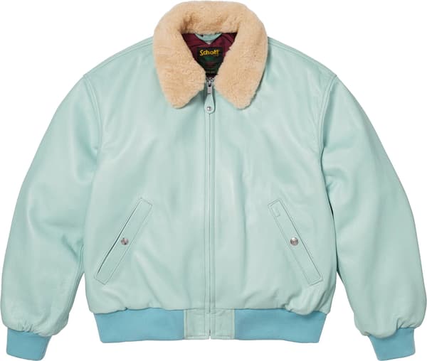 Supreme®/Schott® Shearling Collar Bomber Jacket - Light Blue (front)