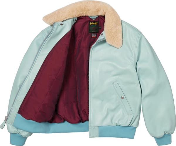 Supreme®/Schott® Shearling Collar Bomber Jacket - Light Blue (detail)
