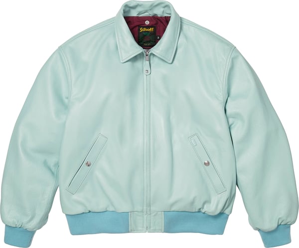 Supreme®/Schott® Shearling Collar Bomber Jacket - Light Blue (detail)