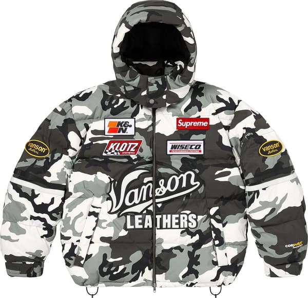 Supreme®/Vanson Leathers® Cordura® Down Jacket - Snow Camo (front)