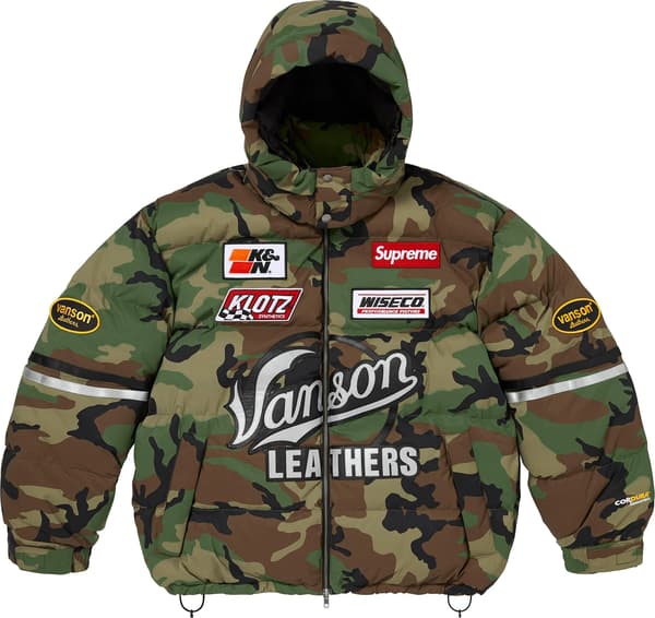 Supreme®/Vanson Leathers® Cordura® Down Jacket - Woodland Camo (front)