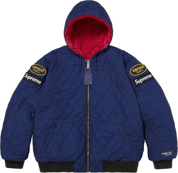 Supreme®/Vanson Leathers® Reversible Quilted Hooded Jacket - Navy (detail)