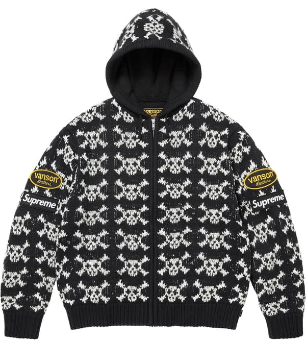 Supreme®/Vanson Leathers® Skull Zip Up Hooded Sweater - Black (front)