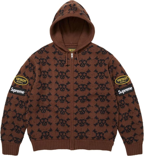 Supreme®/Vanson Leathers® Skull Zip Up Hooded Sweater - Brown (front)