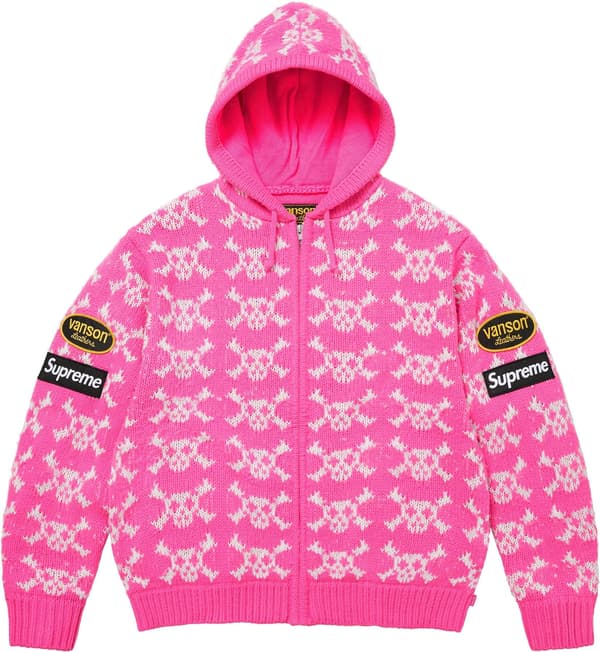 Supreme®/Vanson Leathers® Skull Zip Up Hooded Sweater - Pink (front)