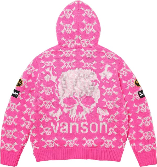 Supreme®/Vanson Leathers® Skull Zip Up Hooded Sweater - Pink (detail)