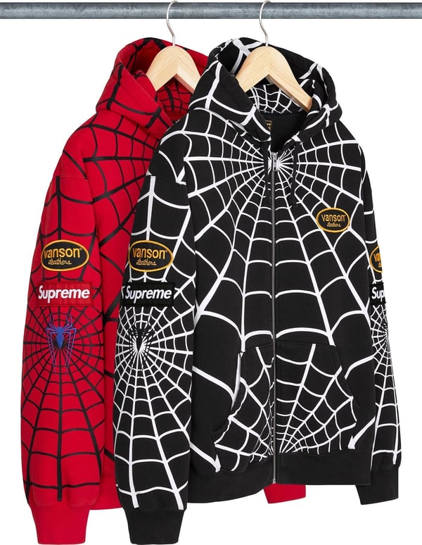 Supreme®/Vanson Leathers® Spider-Man Zip Up Hooded Sweatshirt - Group Shot