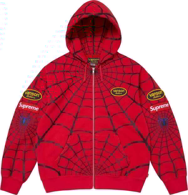 Supreme®/Vanson Leathers® Spider-Man Zip Up Hooded Sweatshirt - Red (front)