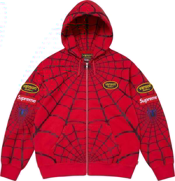 Supreme®/Vanson Leathers® Spider-Man Zip Up Hooded Sweatshirt - Red (front)