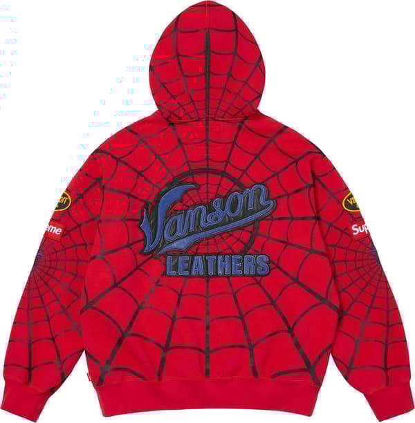 Supreme®/Vanson Leathers® Spider-Man Zip Up Hooded Sweatshirt - Red (detail)