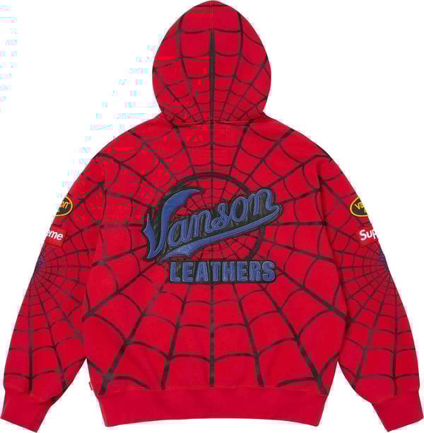Supreme®/Vanson Leathers® Spider-Man Zip Up Hooded Sweatshirt - Red (detail)