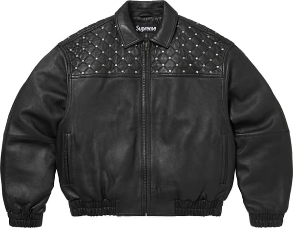 Swarovski® Studded Quilted Leather Jacket - Black (front)