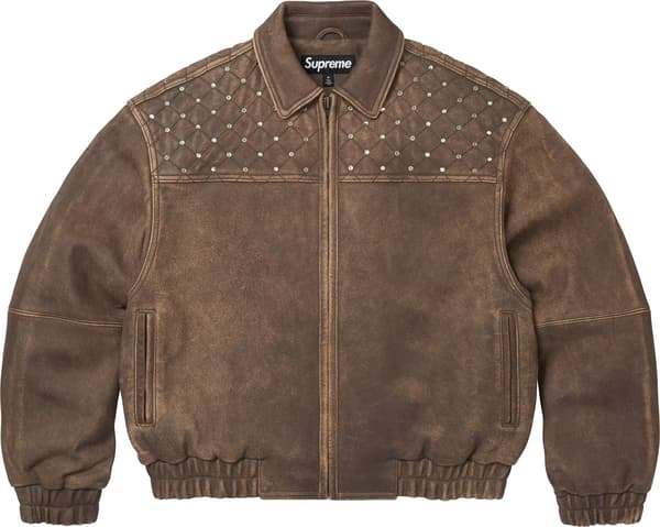 Swarovski® Studded Quilted Leather Jacket - Brown (front)
