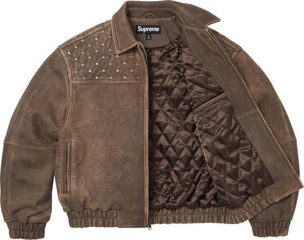 Swarovski® Studded Quilted Leather Jacket - Brown (detail)