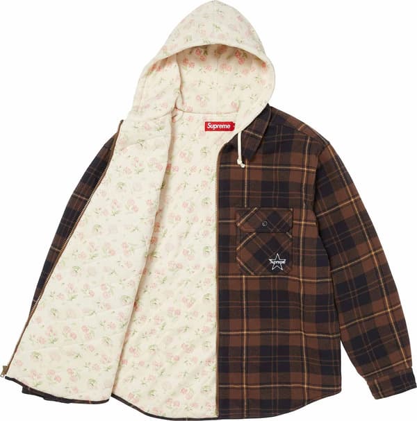 Thermal Lined Hooded Flannel Zip Up Shirt - Brown (detail)