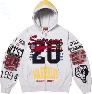 Warriors Appliqué Zip Up Hooded Sweatshirt Ash Grey