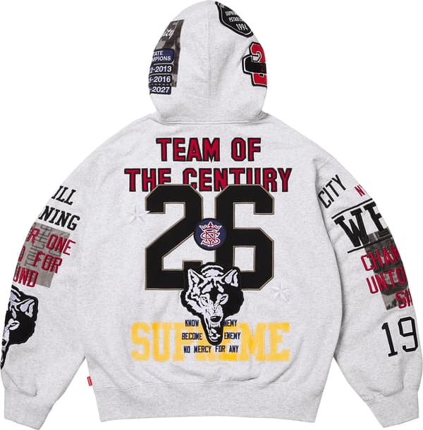 Warriors Appliqué Zip Up Hooded Sweatshirt - Ash Grey (detail)