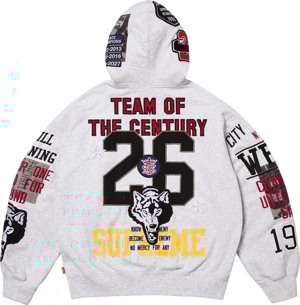 Warriors Appliqué Zip Up Hooded Sweatshirt - Ash Grey (detail)