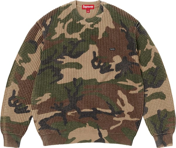 Washed Small Box Waffle Sweater - Woodland Camo (front)