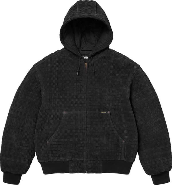 Woven Suede Hooded Work Jacket - Black (front)