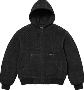 Woven Suede Hooded Work Jacket Black