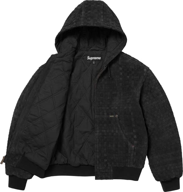 Woven Suede Hooded Work Jacket - Black (detail)