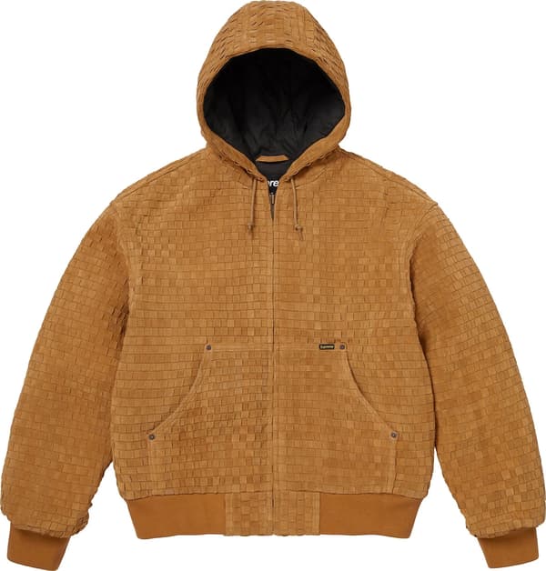 Woven Suede Hooded Work Jacket - Mustard (front)
