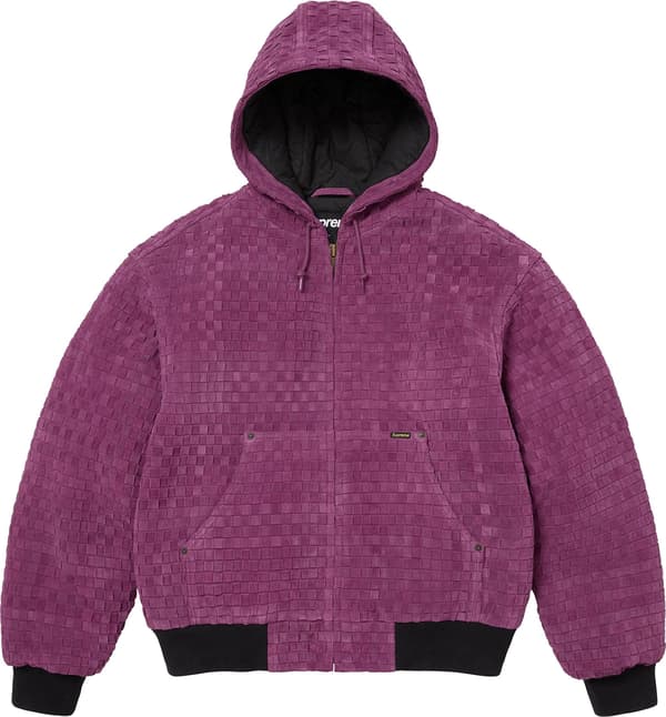 Woven Suede Hooded Work Jacket - Purple (front)